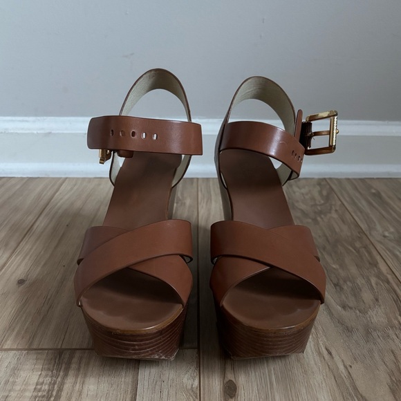 Michael Kors Peggy Wedge Heels in Luggage - Picture 2 of 10